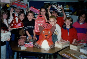 The College School Alumni making boxes for valentine's day